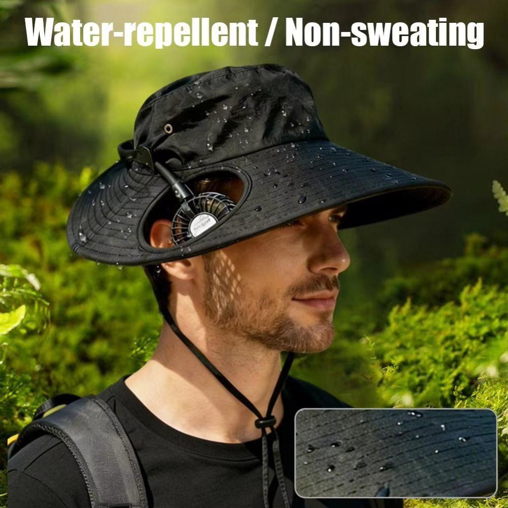 Adjustable Wide Brim Sun Caps Built-in Fan Bucket Cap with Fans Cooling Fisherman Hat Hiking