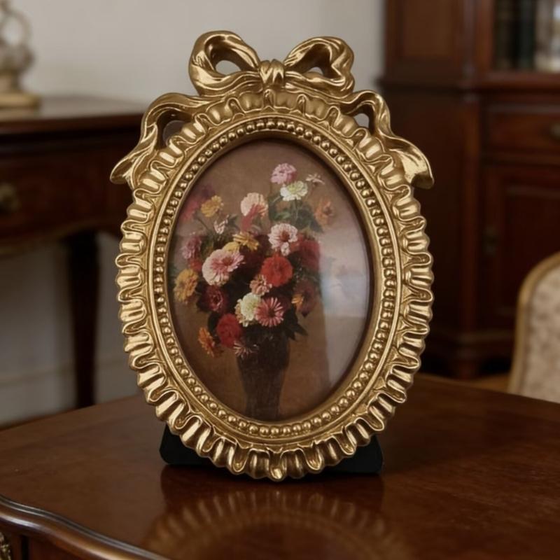 Antiker Goldener Fotorahmen Harz Schleifenknoten Verzierter Bilderrahmen Für Wohnzimmer Schlafzimmer Wandbehang Oder Tischaufsteller