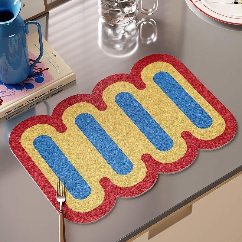 Vikama Colorful Irregular Wave Dish Drying Mat Waterproof Non Slip Quick Absorbent Coffee Table Kitchen Draining Pad