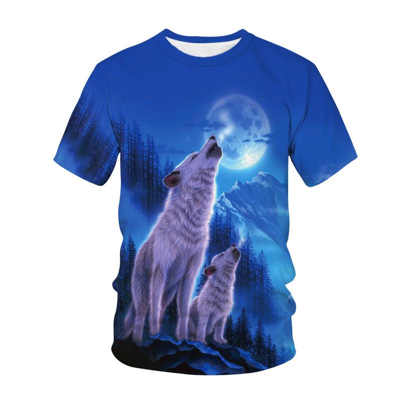 Summer Fashion Creative Wolf 3D Printed Loose Men's Short Sleeved Personalized Top