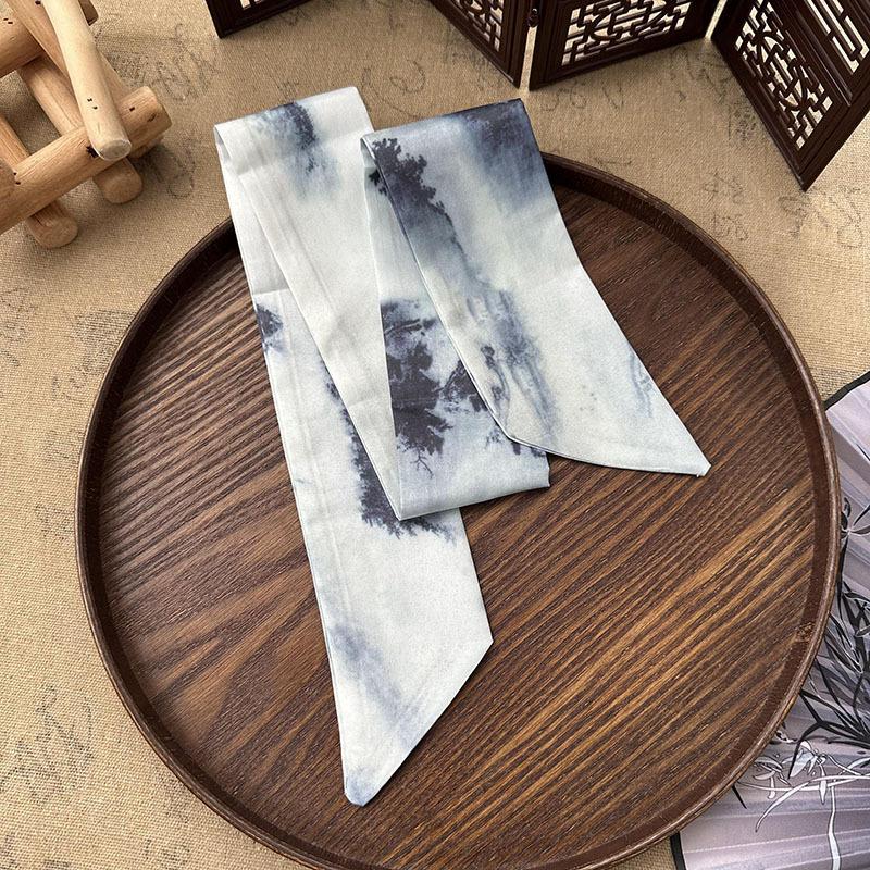 7x85cm Skinny Silk Scarf Floral Headband Chinese Style Hair Ribbon Scarf Butterfly Neck Tie Versatile Bag Decorative Scarf