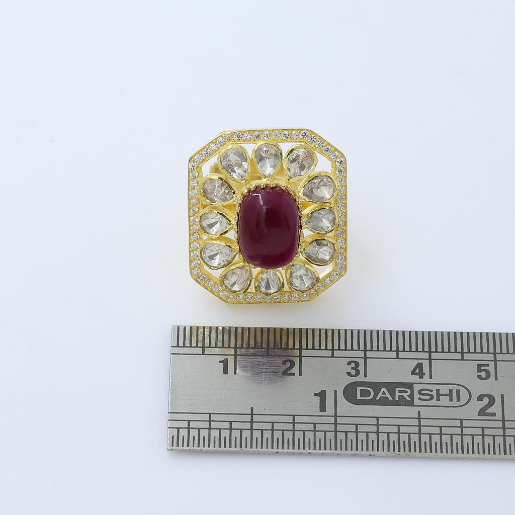 Kundan Gold Plated Ring, Adjustable Ring, 925 Sterling Silver Handmade Jewelry, Moissanite Ring Indian Women Jewelry Polki Ring