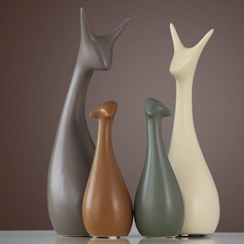 Nordic Deer Elephant Cat Rabbit Swan Ceramic Animals Ornaments Cabinet Store Bar Figurines Home Office Decoration Modern Crafts