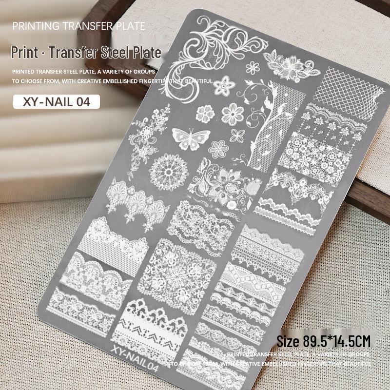 Płytka do stemplowania zdobień paznokci - Wzory koronki, motyla, róży, kwiatowe, wstążki, kok z silikonowym stempelkiem