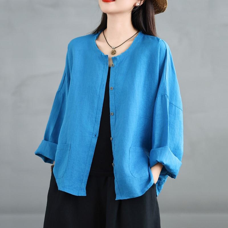 Long Sleeve Oversized Cotton Linen Vintage Shirts & Blouses for Blouse Casual Loose Spring Summer Autumn Tops Women Button Up Shirt