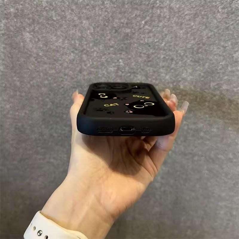 Lovely Black Cat Silicone Case For iPhone 16 15 13 12 11 14 Pro Max Plus 16E 16 Plus SE2 8 7 Plus X XS XR Shockproof Back Covers