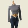 South Korea Fashion Brand H Home High Neck Short Knitwear Winter Bare Midriff Slim Fit Sunken Stripe Sexy Sexy Top Female