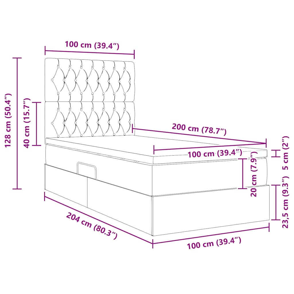 Storage Bed with Mattress Dark Green 100 X 200 Cm Velvet