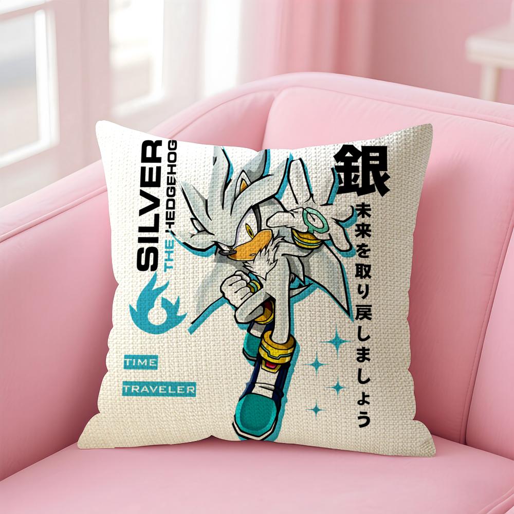 Classic Game Anime SSonic Cushion Cover Natural Linen Pillow Case DoubleSided Print Decorative Sofa Pillowcase Home Decor Gift