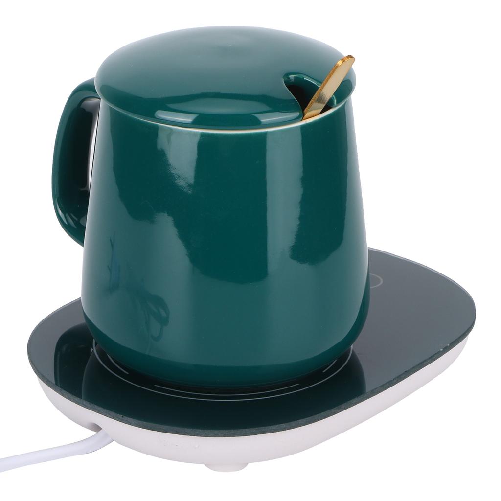 Constant Temperature Cup with Mug Warmer Thermostatic Coaster Mug and Warmer Pad CN (Green(Cup Lid
