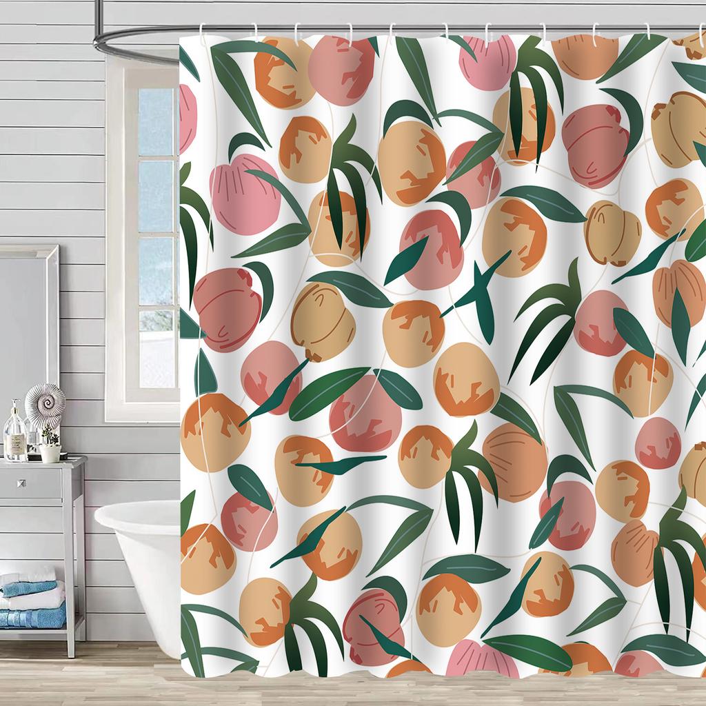 Bathroom Waterproof Curtain Digital Printing Plant Fruit Shower Curtain Free Punching Toilet Partition Curtain Shower Cloth