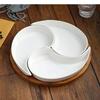 Multi Grid Ceramic Fruit Platter Wooden Tray Snacks Dessert Plates Home Tableware Dried Nut Candy Kitchen Accessories