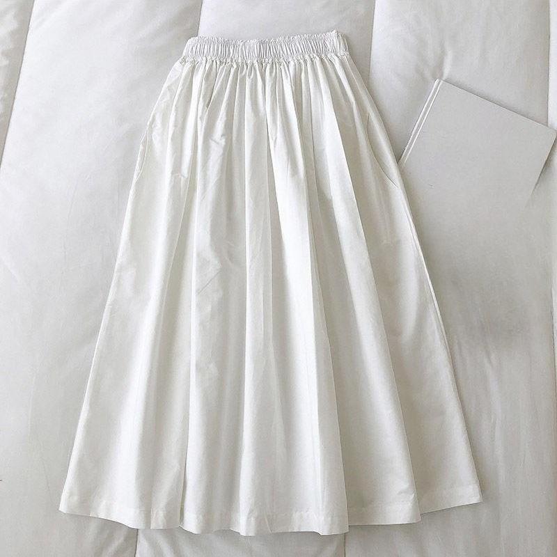 Damen Schwarz Rock Midi Hohe Taille Koreanischer Stil Falten A-Linie Vintage Kleidung Sommer Lässig Mode Damen Arbeitskleidung