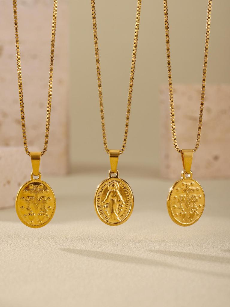 Qiong Yao 18k Gold-Plated Jesus Guardian Chain Necklace - Stainless Steel, Fashion Jewelry