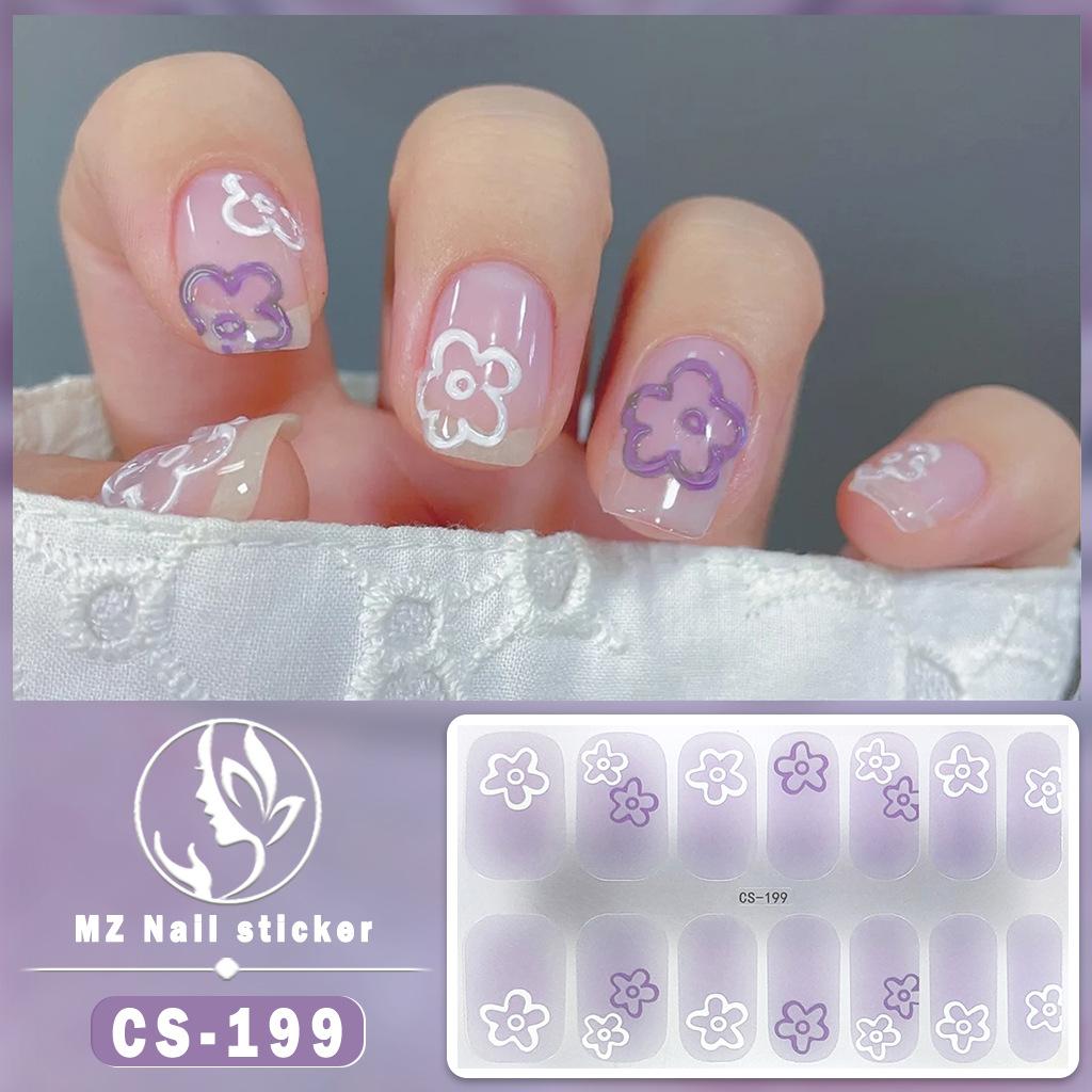 CS Waterproof No-Cure Gel Nail Wraps, Full Cover Japanese & Korean Style Heart Pattern Nail Stickers, Nail Patch Films