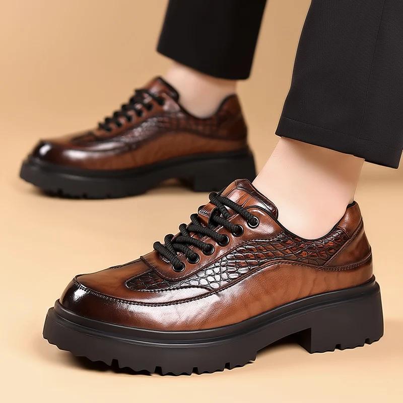 Men Genuine Leather Sneakers Luxury Brand Fashion Crocodile Pattern Antiskid Vulcanized Shoe 2024New Thick Bottom Designer Shoes