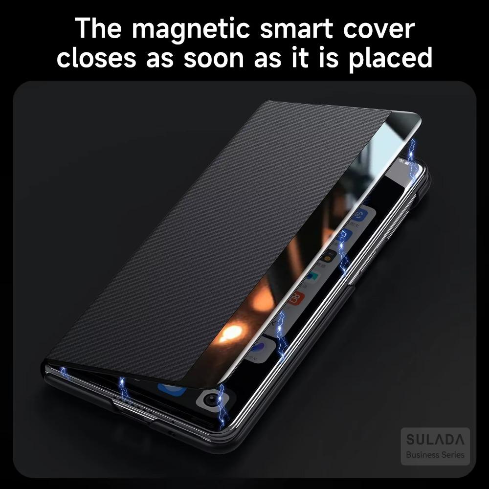 Luxury Carbon Fiber Pattern Phone Cover for Samsung Galaxy Z Fold 7 6 5 4 Case Built-in Magnetic with Card Slot Protection Cover