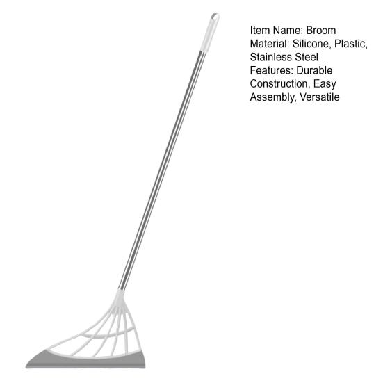 Broom with Silicone Brush Heads Stainless Steel Rods Easy Assembly Interior Surface Cleaner Cleaning Tool