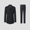 Men's Slim Fit Double-Breasted Gray Striped Suit - British Style Business Casual/Formal Tuxedo for Groom or Wedding.