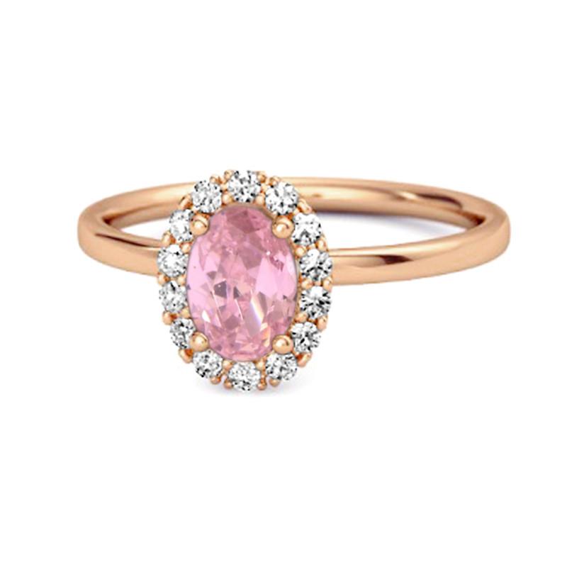 Pink CZ Solitaire Halo Accents Women Wedding Ring  - 925 Sterling Silver Rose Gold Vermeil 6