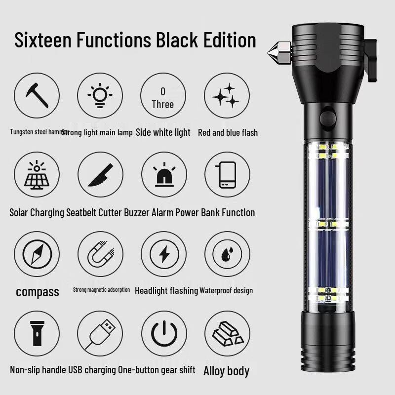 Multi-functional Rechargeable Safety Hammer Flashlight