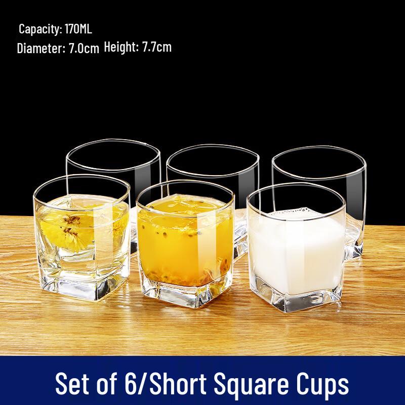 Beiyipin 170ml Heat-Resistant Square Glass Tumblers (6-Pack)