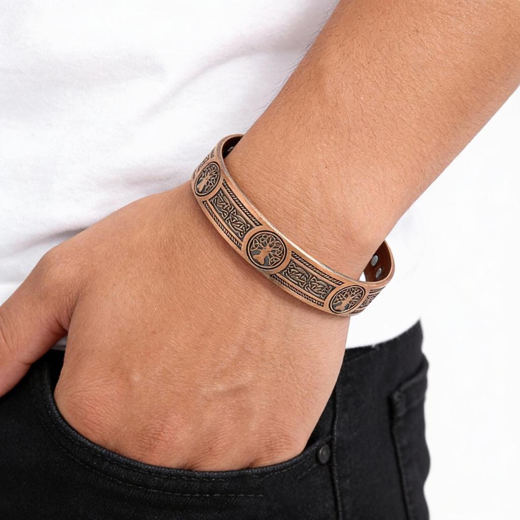 Retro Style Copper Flower Magnet Bracelet & Ring Set
