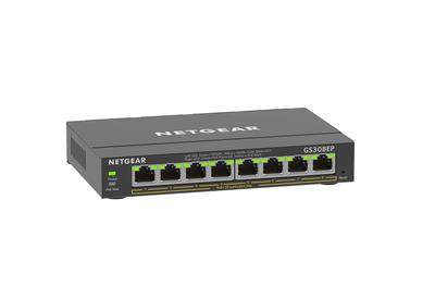 Netgear Switching Hub 8 Ports Gigabit Metal Housing Wall Mountable Quiet Fanless VLAN QoS Unmanaged Plus GS308EP PoE+ (62W)