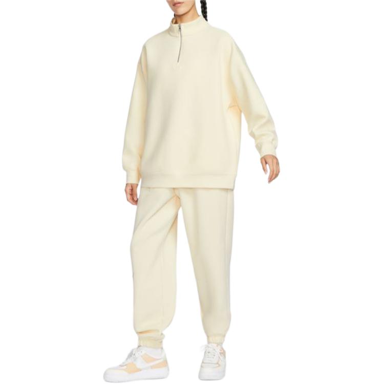 Nike Sportswear Tech Fleece Solid Half-Zip Stand Collar Casual Long Sleeve Sweatshirt Women Sweatshirt Coconut-Milk HF5175-113