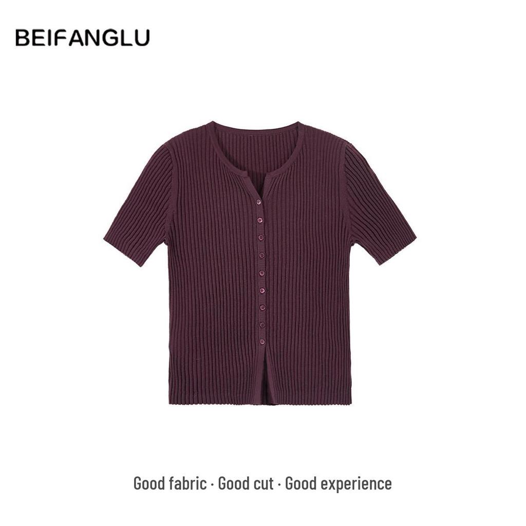 Northern Deer Summer V-Neck Lyocell Knit Short-Sleeve Top for Women