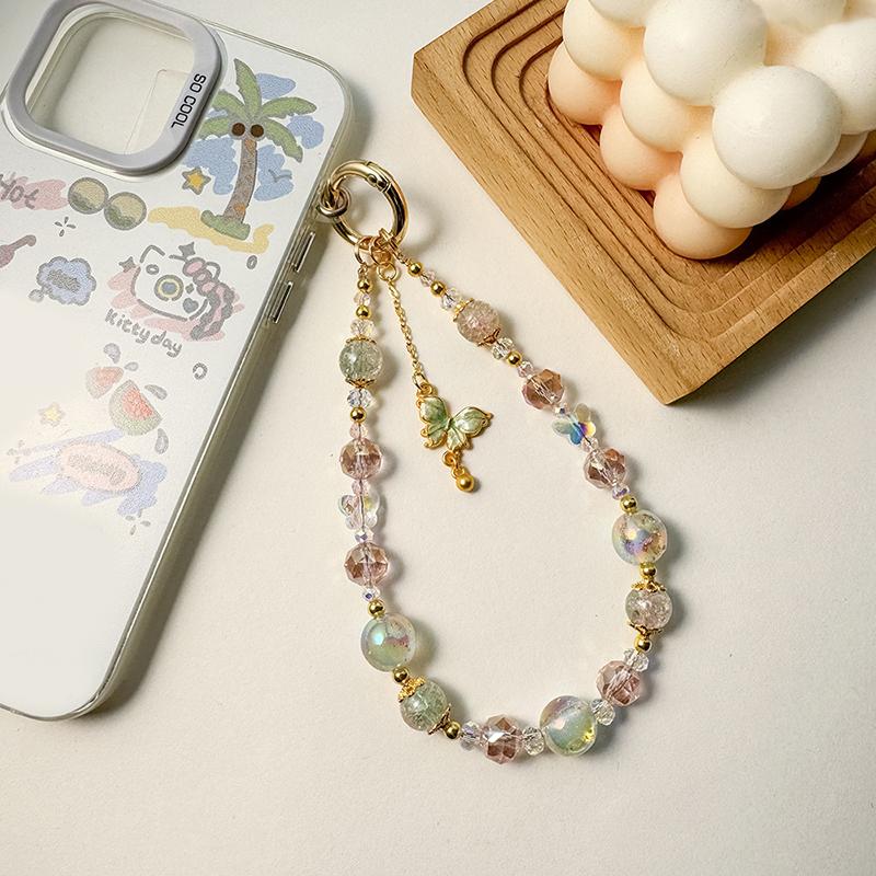 Creative Beaded Mobile Phone Chain Universal Mobile Phone Anti Loss Lanyard  Butterfly Phone Short Wrist Strap Gifts