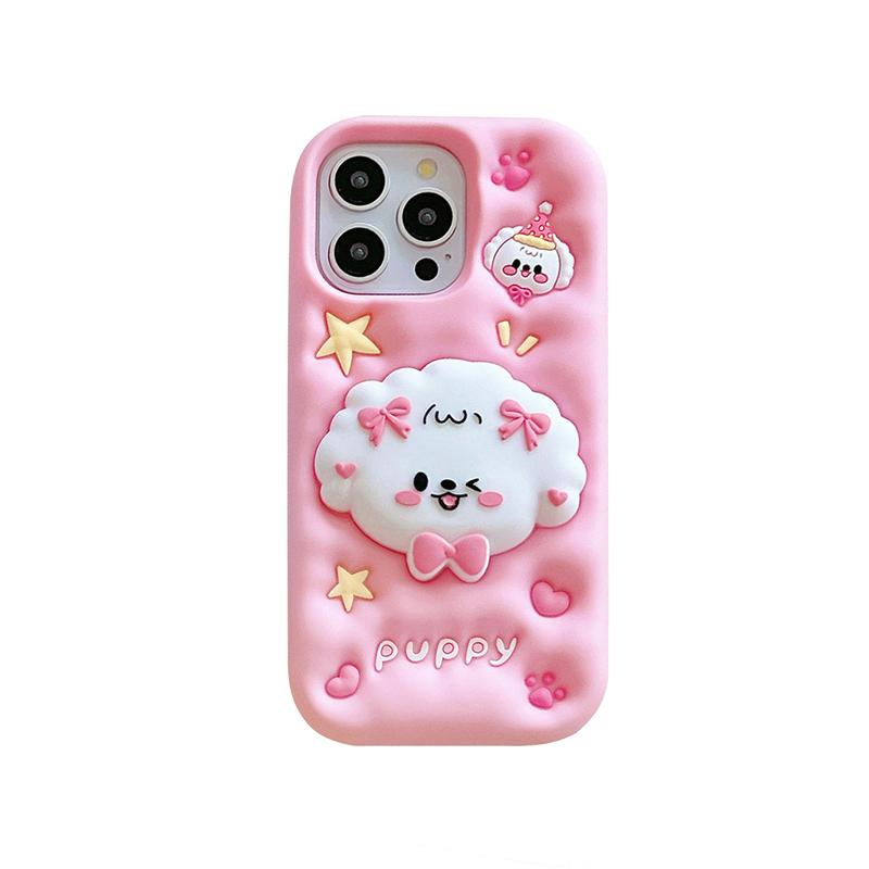 

Милый сжимающий уменьшающий давление силиконовый чехол для телефона в виде щенка для iPhone 16 15 14 13 12 11 Pro Max телескопическая поддержка противоударный чехол для iPhone iPhone 13 розовый