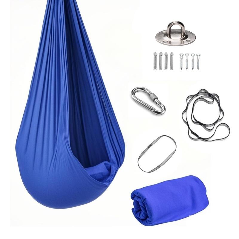1.5x2.8m Elastic Swing Hammock Indoor Outdoor Aerial Yoga Adult Healing Hanging Chair With Fixing Hardware Adjustable Stretch Rest Swing