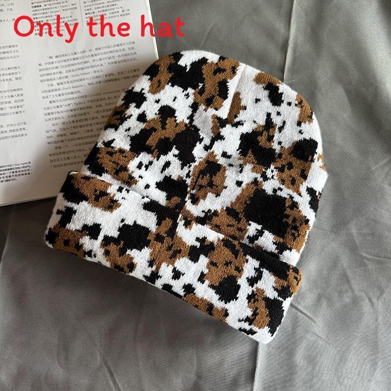 Cow Pattern Knit Cap For Winter Fashion Unisex Cozy Autumn Headwear