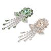 2pcs Wedding Bouquet Brooches Pin Flower Shape Grass Green Champagne Shine Crystal Rhinestone