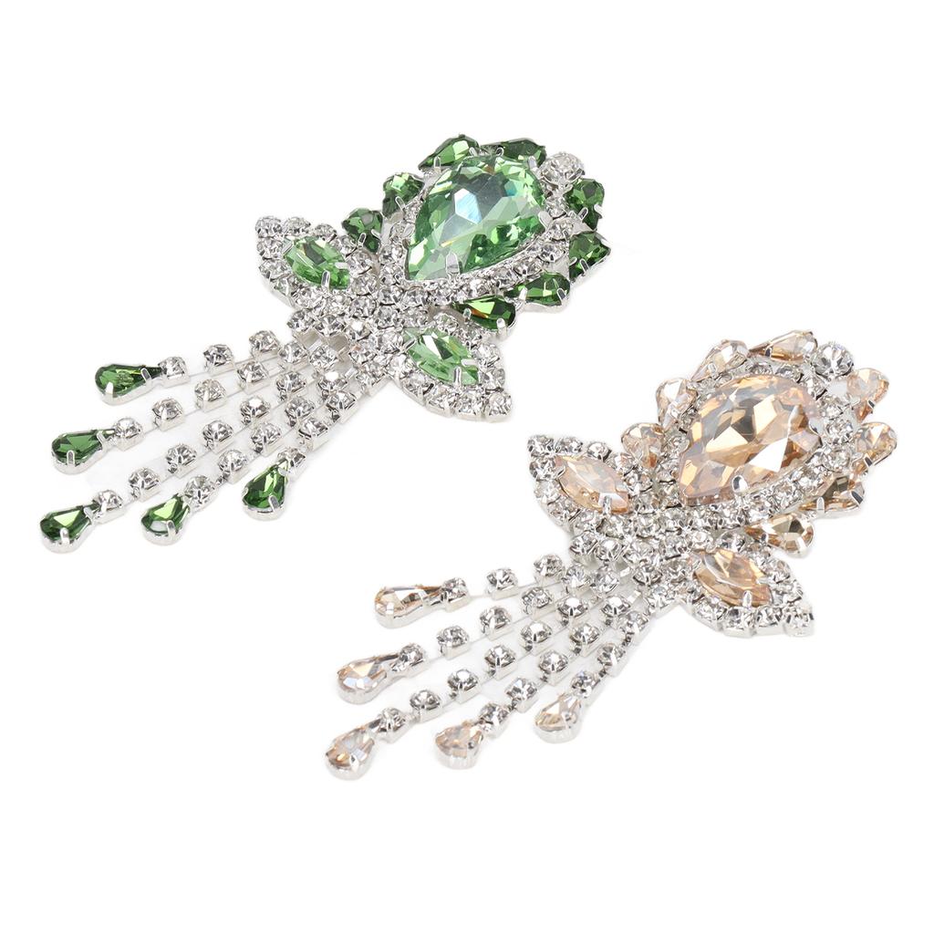 2pcs Wedding Bouquet Brooches Pin Flower Shape Grass Green Champagne Shine Crystal Rhinestone