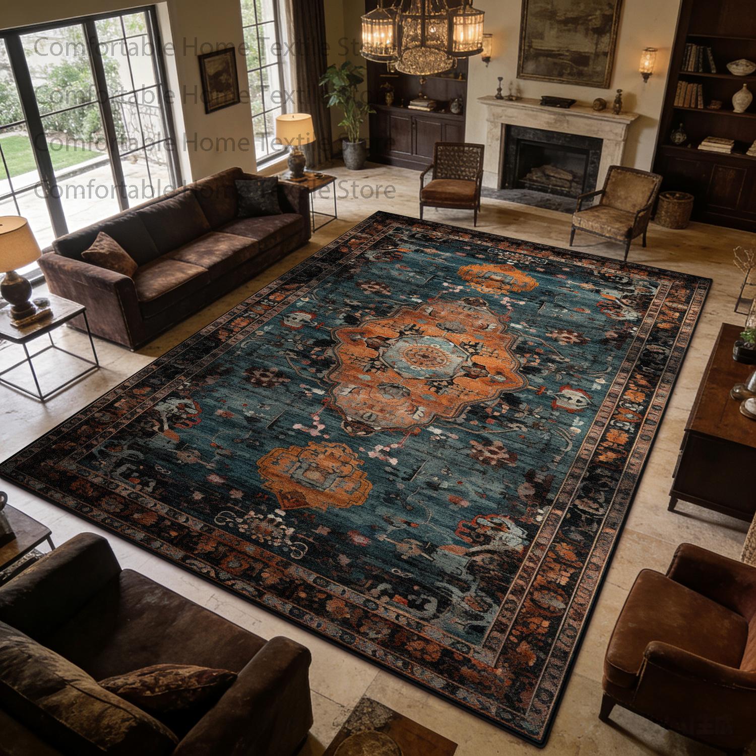 

Classic Vintage Persia Antiskid Living Room Carpet Home Decoration Luxury Fluffy Rug Easy Clean Short Velvet Coffee Tables Mats 60x90cm