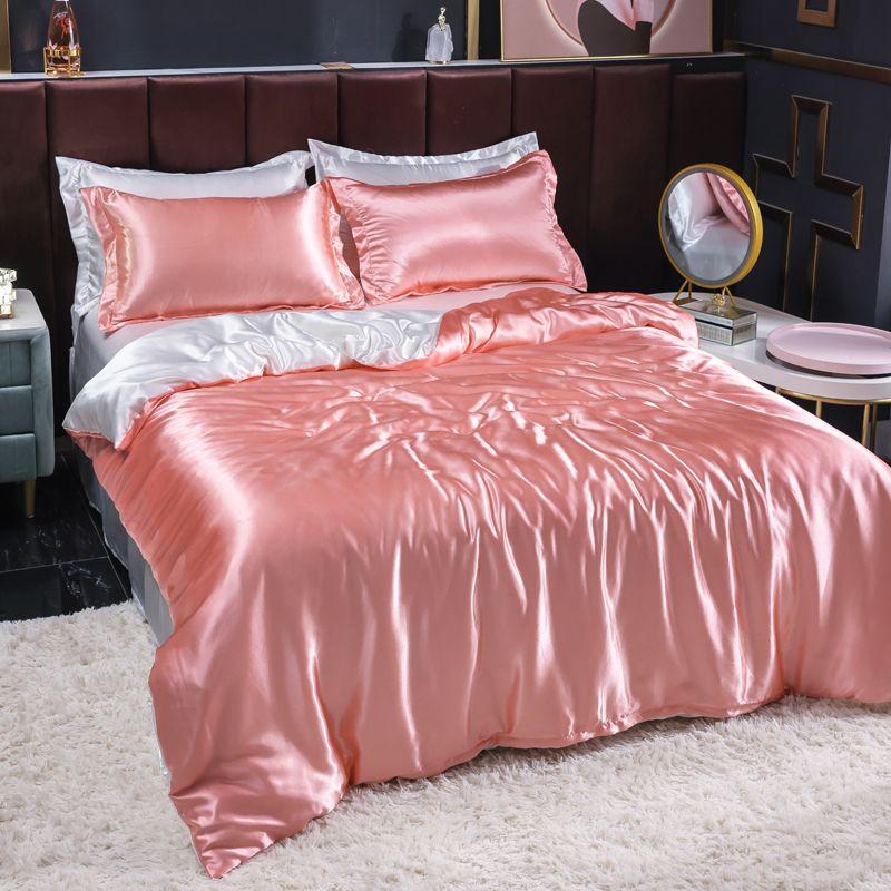Bedding Set Solid Color Luxury Bedding Kit Rayon Satin Duvet Cover Set Twin Queen King Size Bed Set 3pcs/4pcs Home Textile