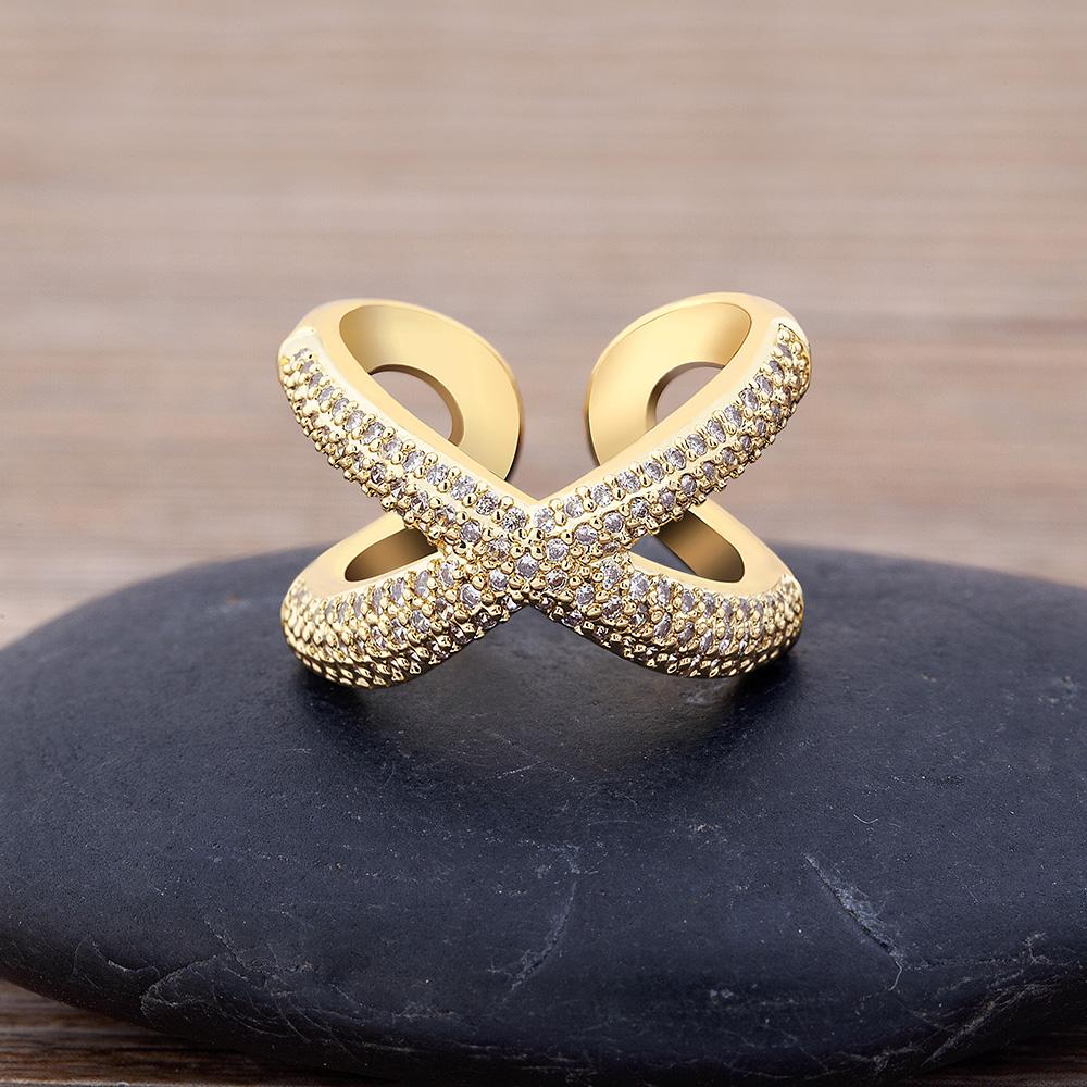 Charm Simple X Shape Cross Copper Zircon Ring Luxury CZ Stone 5 Colors High Quality Wedding Party Finger Adjustable Open Ring