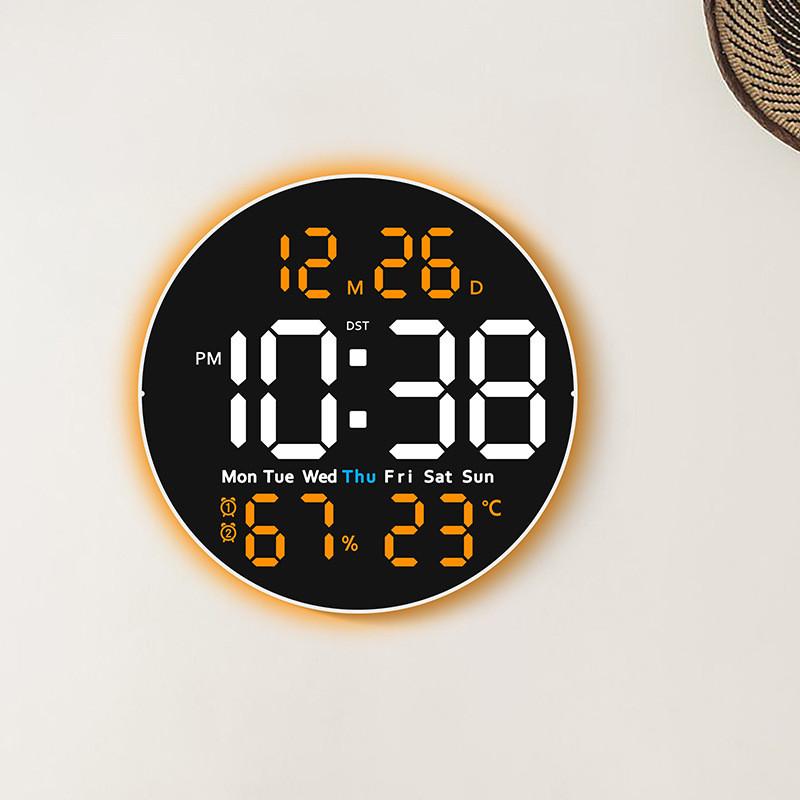 Modern Circular Digital Wall Clock With Night Light And Temperature For Living Room Decor