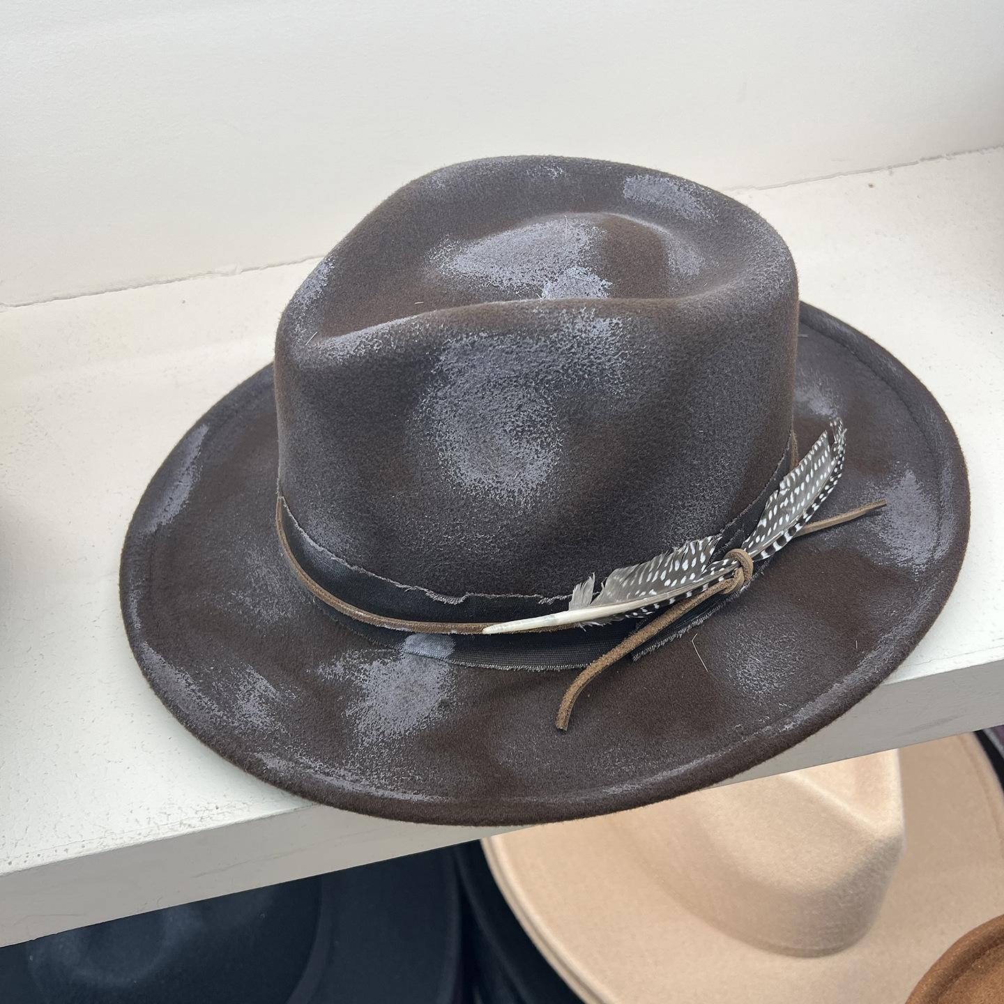 

Этнический стиль перья тесемка западный ковбой шляпа фетровая шляпа мужская и женская ретро шляпа цилиндр европейская и американская персонализированная джазовая шляпа M（56-58cm） темно-коричневого