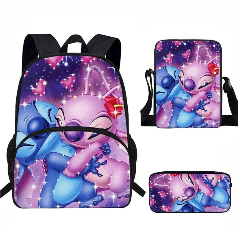 Stitch Kids School Backpack Set Elementary Students Oxford Fabric Ergonomic Design Printed Cartoon 3-Piece Bundle