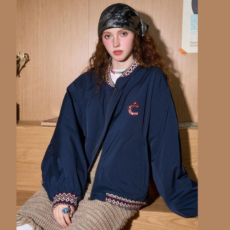 Coolhut Retro Ethnic Style Embroidered Cotton Jacket Baseball Uniform 2026 Spring Jacket Coat Cotton Clothing for Women