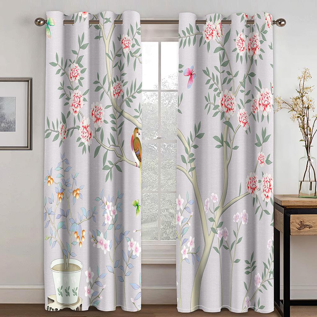 Cartoon Animal Cat Floral Flying Crane Curtain Suitable For Children Living Room Kitchen Bedroom Balcony Window Decor 2 Panels