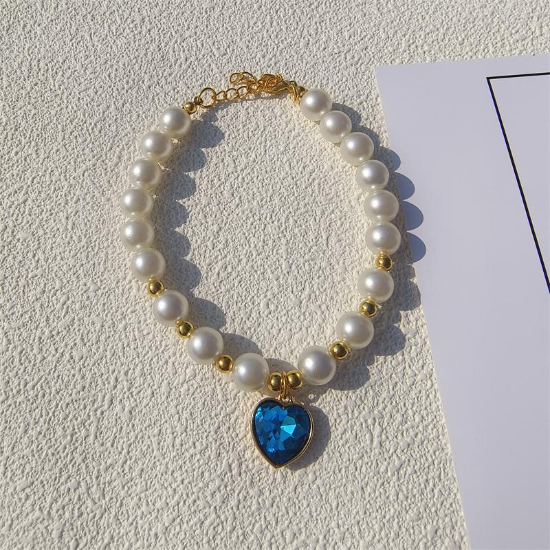New Love Pendant Pearl Beaded Pet Necklace Versatile Accessories Handmade Cat and Dog Collar