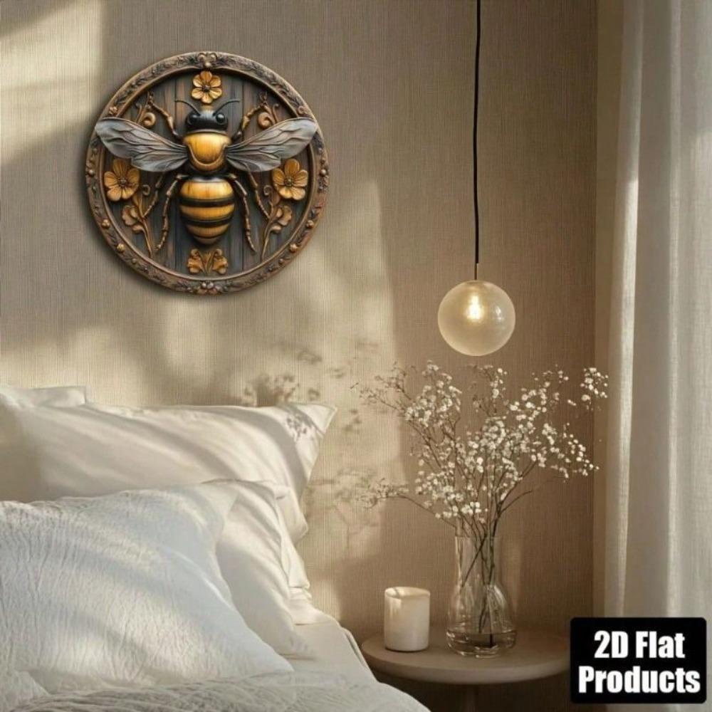 Round Metal Tin Sign Easter Flowers Rabbit Home Garden Decor Wall Art