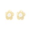 French retro matte gold and silver flower earrings temperament imitation pearl no earrings earclip earrings women's versatile