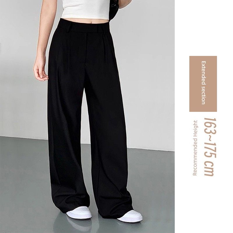

Gray Suit trousers Women Wide-Leg Pants Simple High-Grade Spring Summer Draping Effect Casual High-Intelligence Wear Straight Trousers Black [extended]] XL