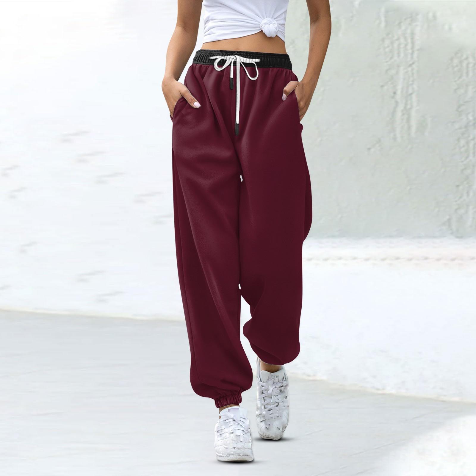 

Женские модные спортивные повседневные спортивные штаны с карманами на шнурке и в тон XXXL винный
