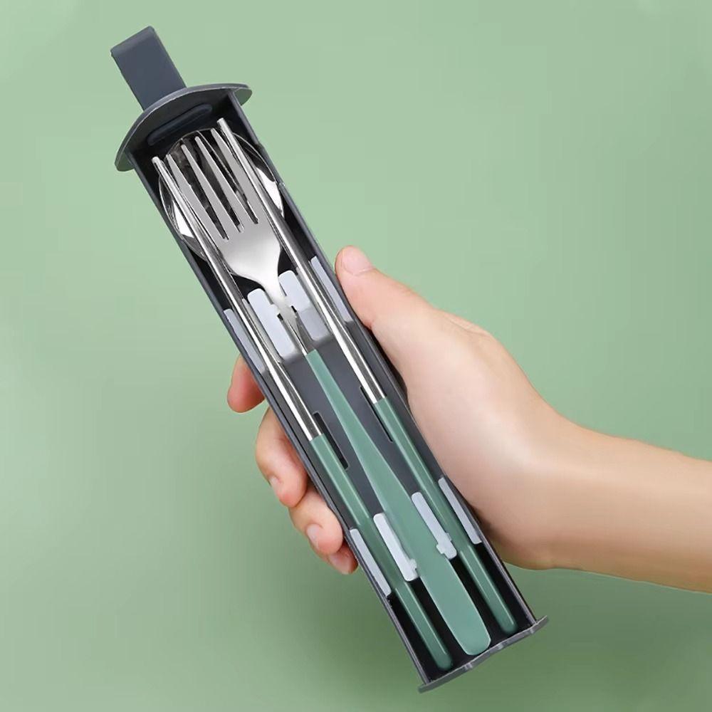 2/3Pcs Pull-out Cutlery Box Stainless Steel Tableware Set  Travel Use